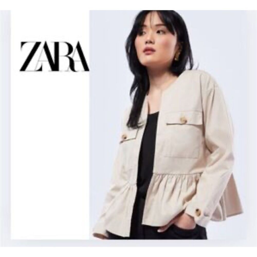 ZARA Viscose Blend Field Utility Jacket Open Front Peplum